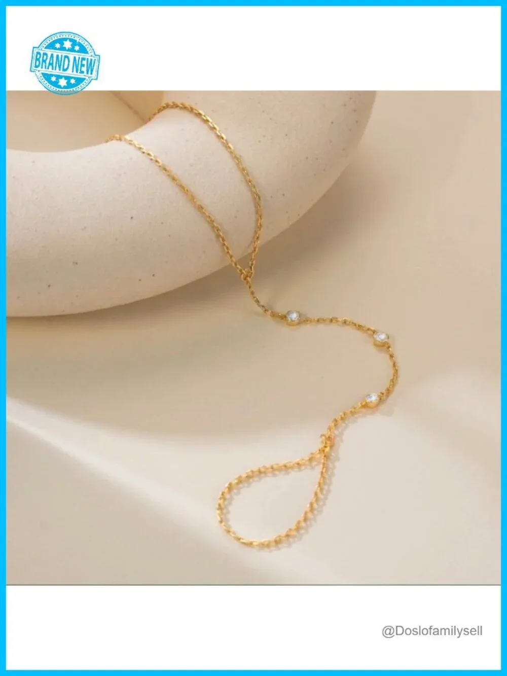 14K Gold Bracelet Hand Chain with Cubic Zirconia Extender
